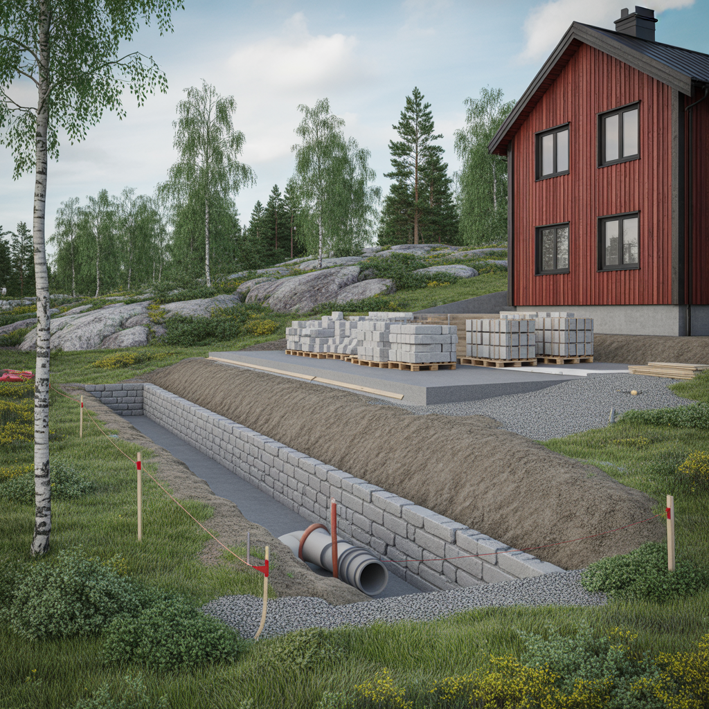 stodmur pa sluttande tomt kostnad regler och grundarbete